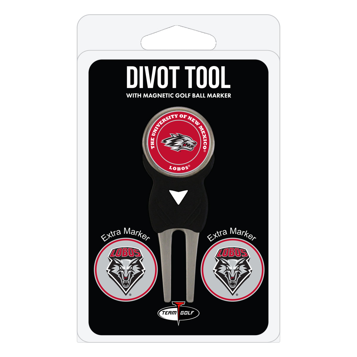 New Mexico Lobos divot repair tool and three ball markers