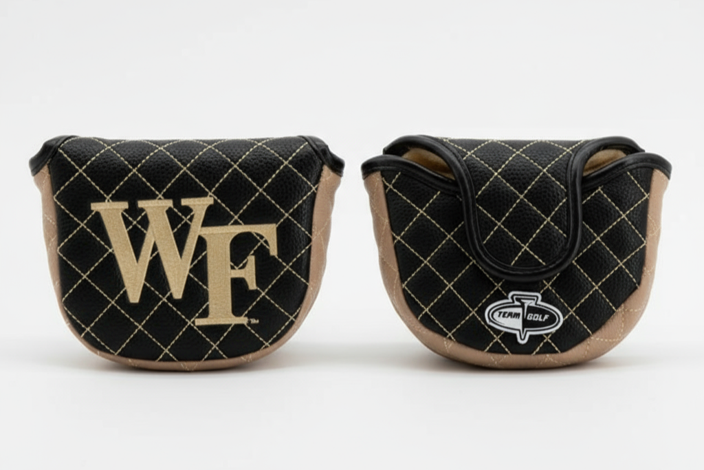Two golf club covers with 'WF' logo on a white background