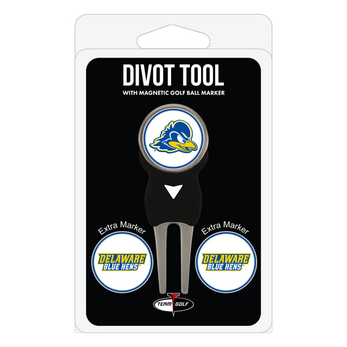 Delaware Blue Hens divot repair tool and three ball markers