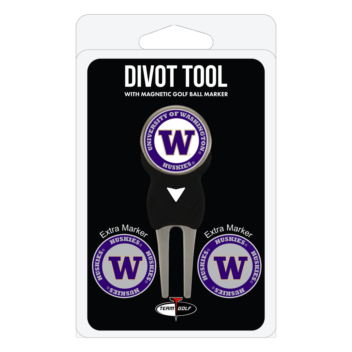 Washington Huskies divot repair tool and three ball markers