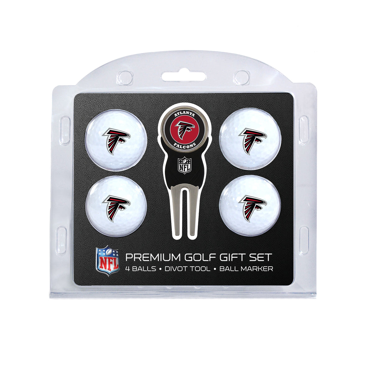 Atlanta Falcons four ball golf gift set with divot tool and ball marker