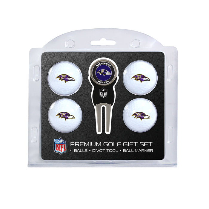 Baltimore Ravens four ball golf gift set with divot tool and ball marker