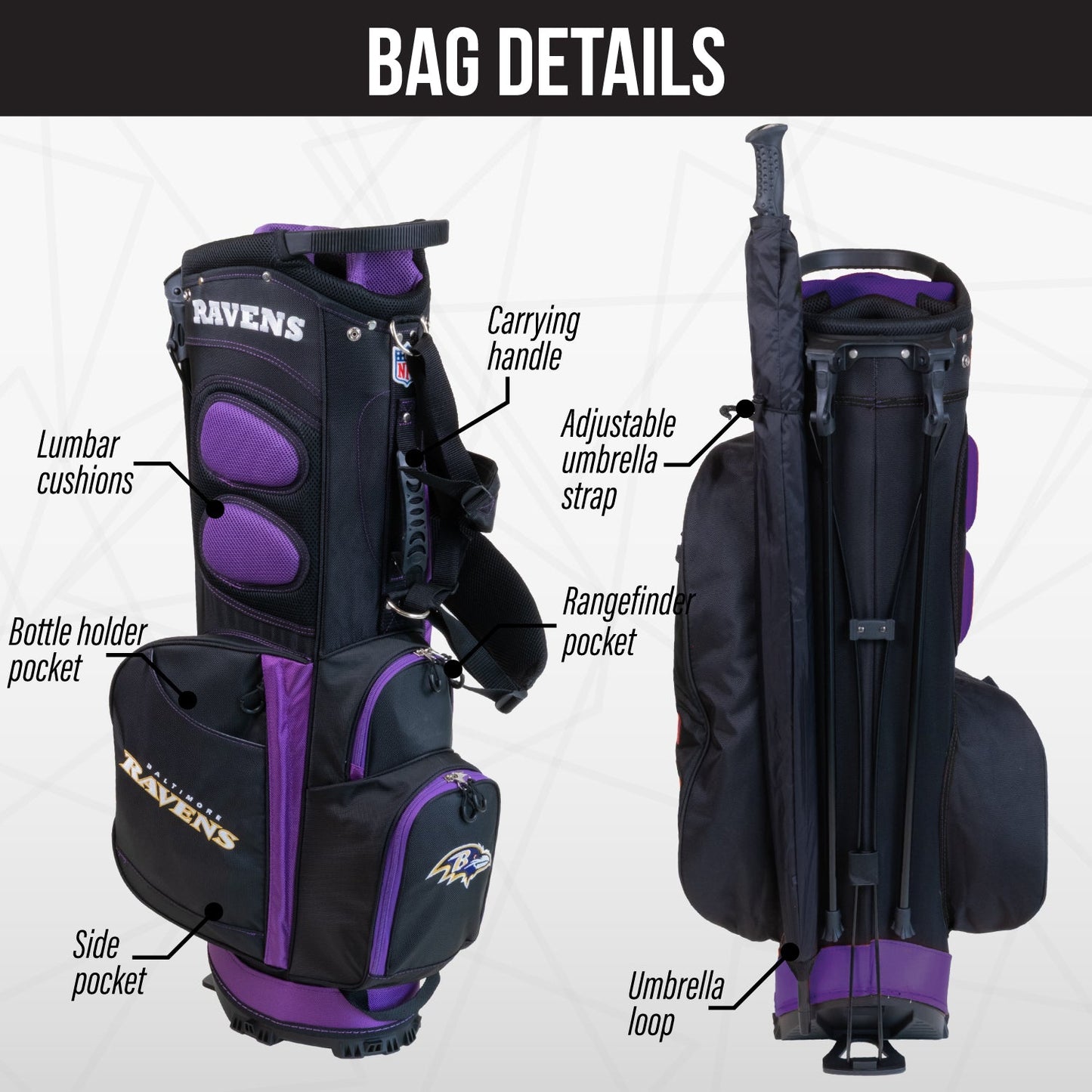 Baltimore Ravens Fairway Stand Bag - Image 2 - Club Rehab