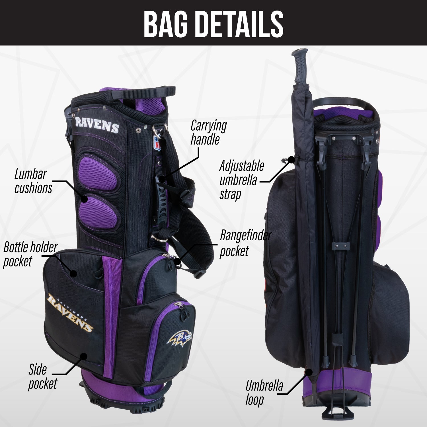 Baltimore Ravens Fairway Stand Bag - Image 2 - Club Rehab