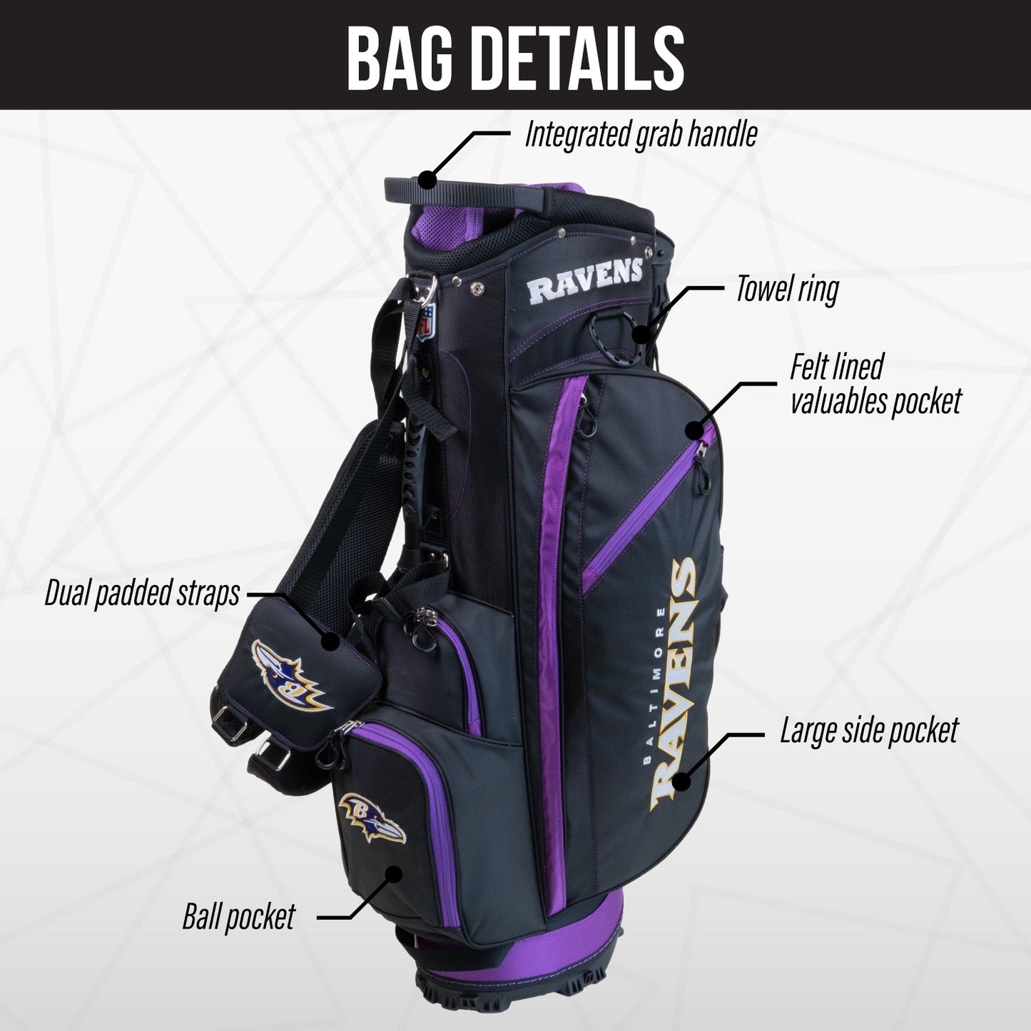 Baltimore Ravens Fairway Stand Bag - Image 3 - Club Rehab