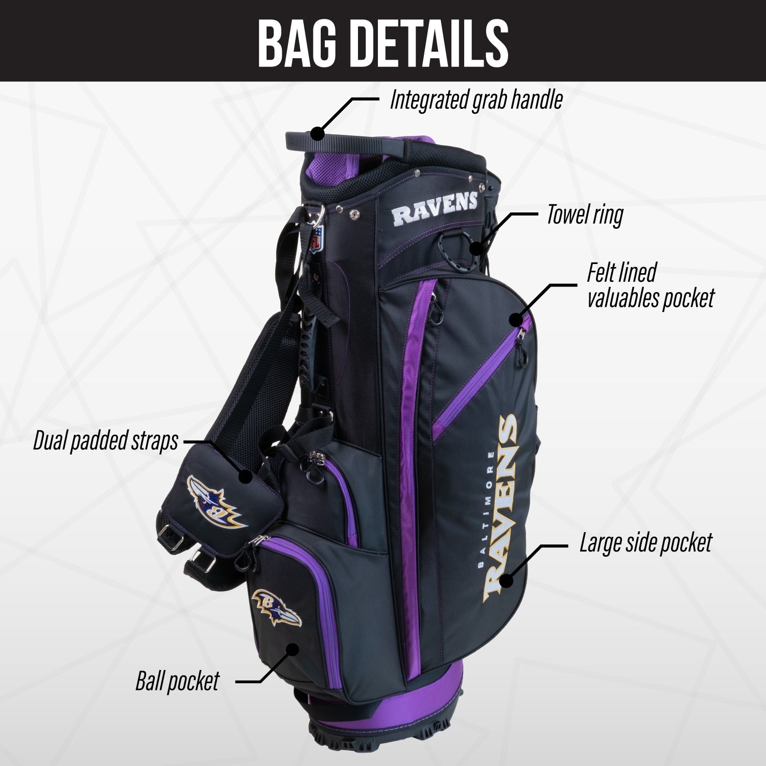Baltimore Ravens Fairway Stand Bag - Image 3 - Club Rehab