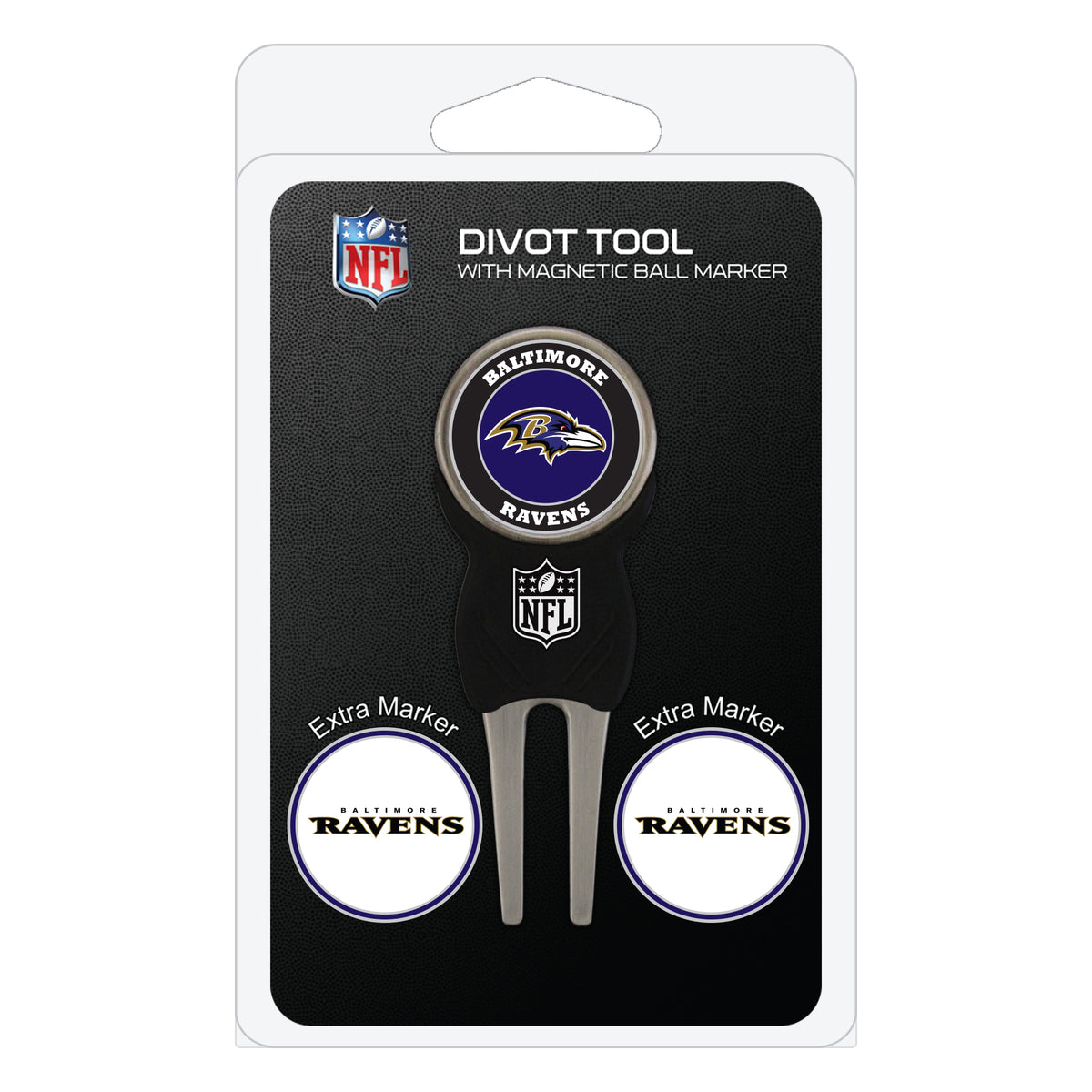 Baltimore Ravens divot repair tool and three ball markers