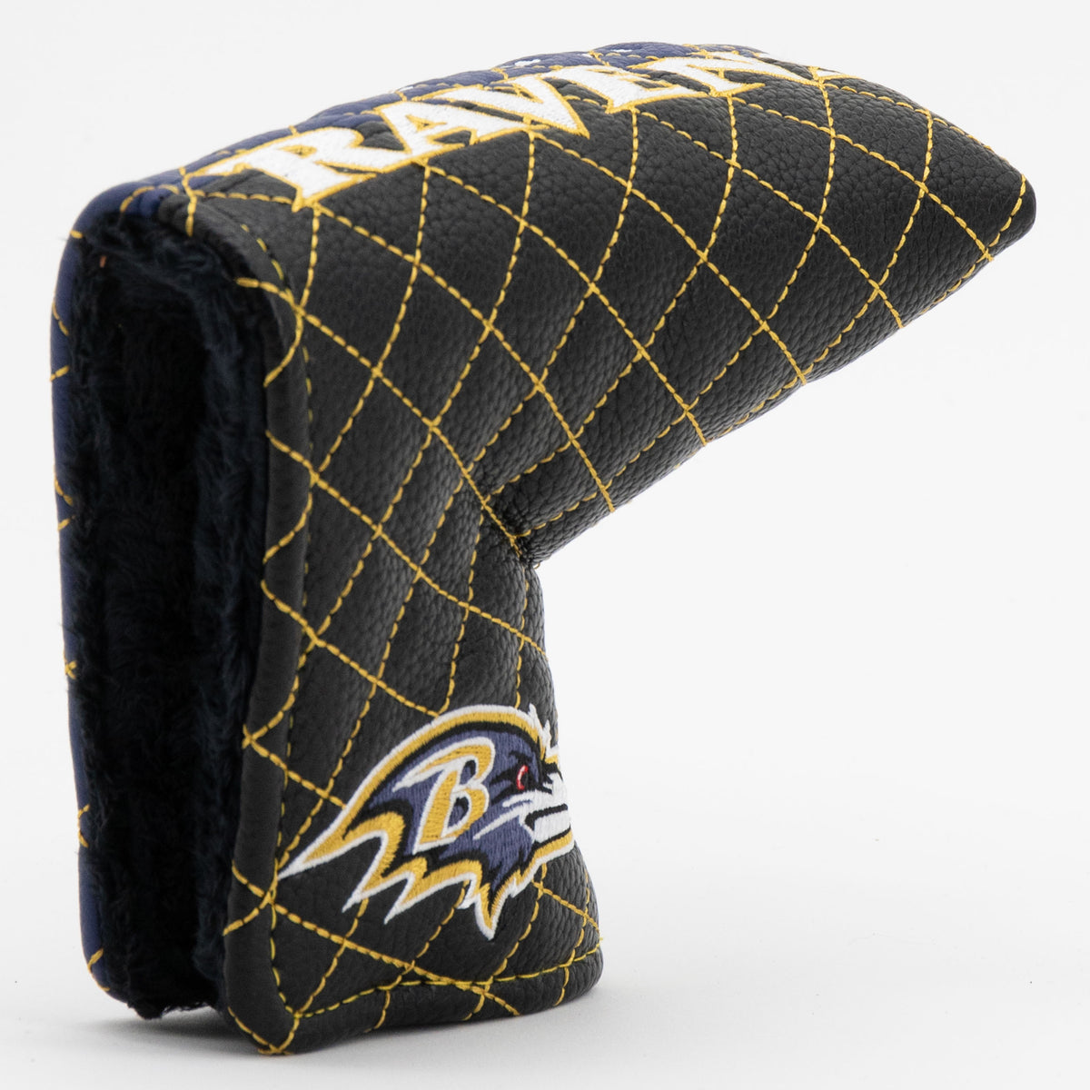Baltimore Ravens Split Quilted Blade Putter Cover, opening detail