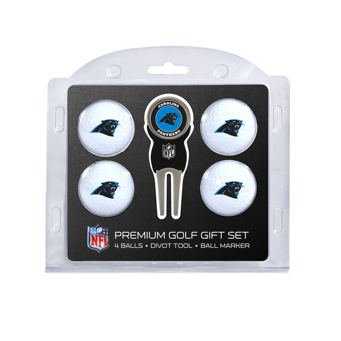 Carolina Panthers four ball golf gift set with divot tool and ball marker