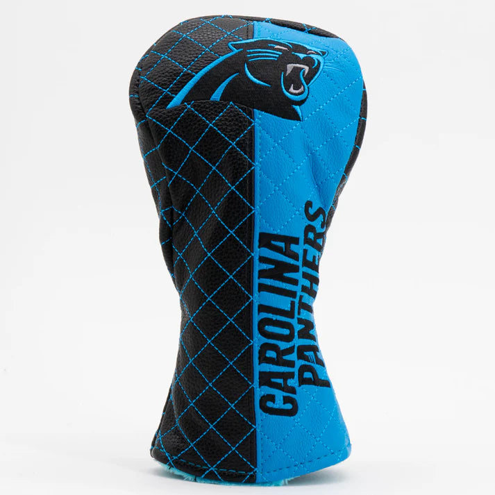Carolina Panthers golf club head cover with black and blue design on a white background