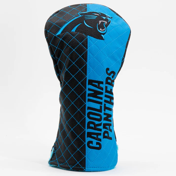 Carolina Panthers golf club head cover with black and blue design on a white background