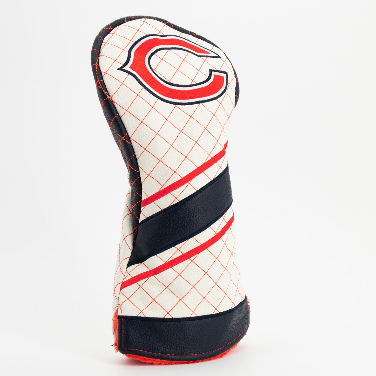 Chicago Bears striped quilted driver headcover, close-up of diamond stitching and exterior texture