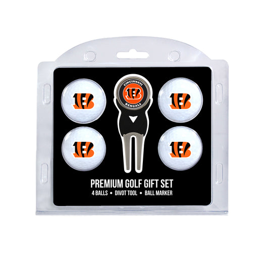Cincinnati Bengals four ball golf gift set with divot tool and ball marker