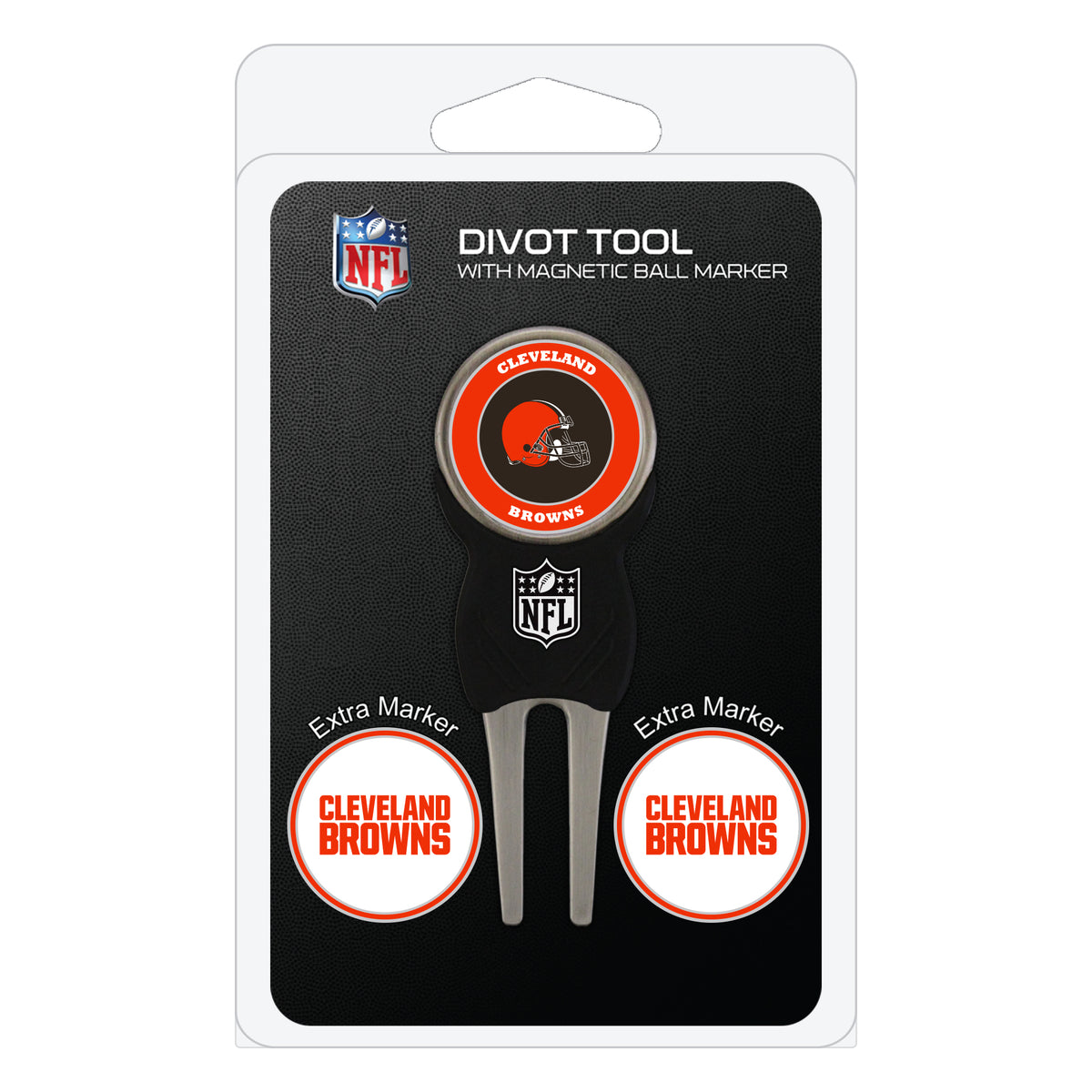 Cleveland Browns divot repair tool and three ball markers