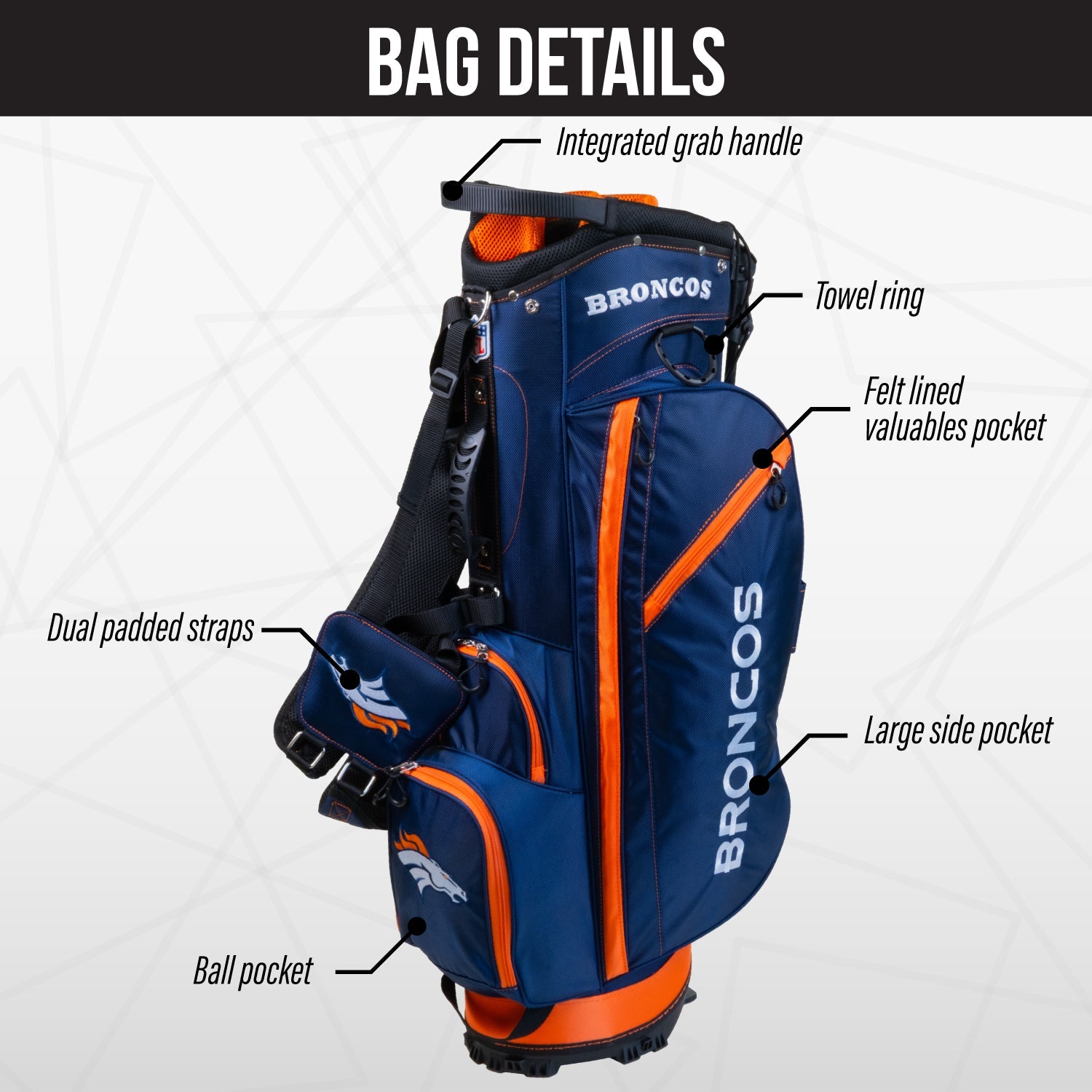 Denver Broncos Fairway Stand Bag - Image 3 - Club Rehab