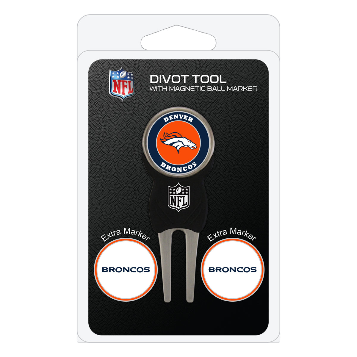 Denver Broncos divot repair tool and three ball markers