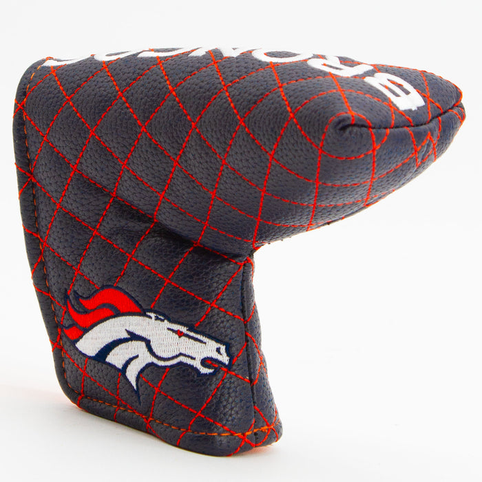 Denver Broncos Solid Blade Putter quilted headcover, angled view