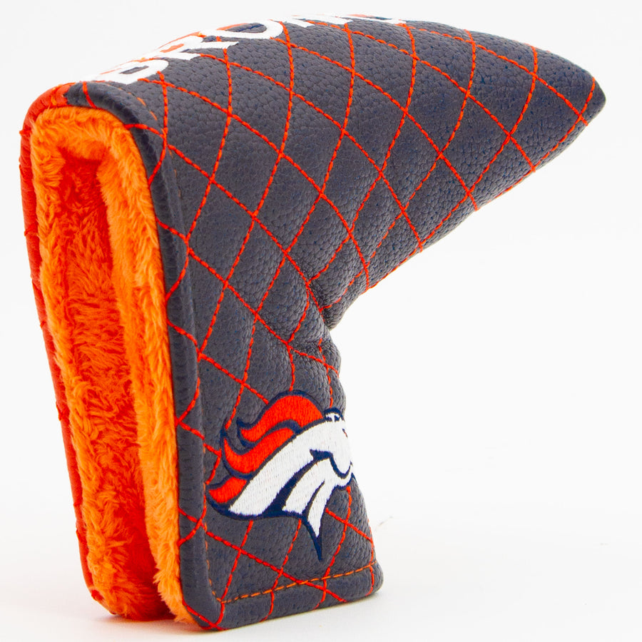 Denver Broncos split quilted blade putter cover: original opening and lining detail