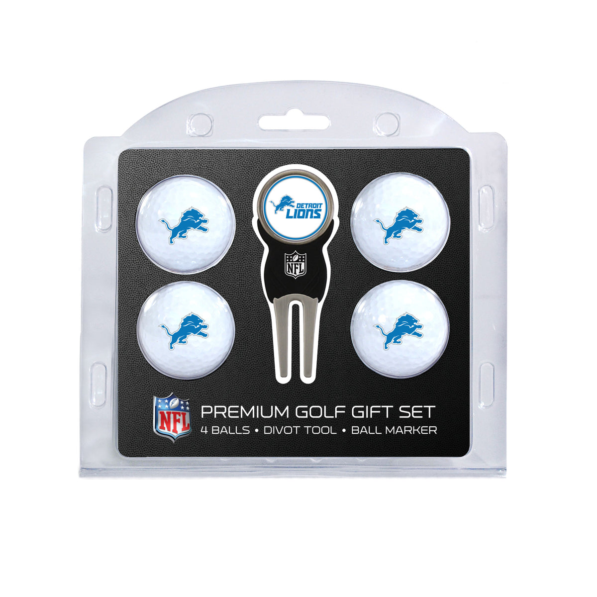 Detroit Lions four ball golf gift set with divot tool and ball marker