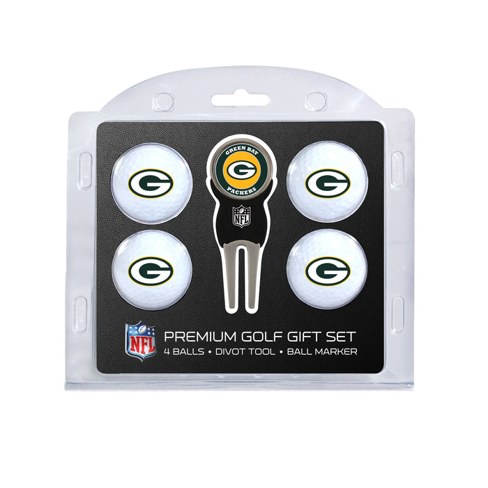 Green Bay Packers four ball golf gift set with divot tool and ball marker