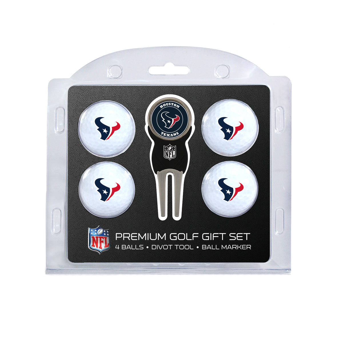 Houston Texans four ball golf gift set with divot tool and ball marker