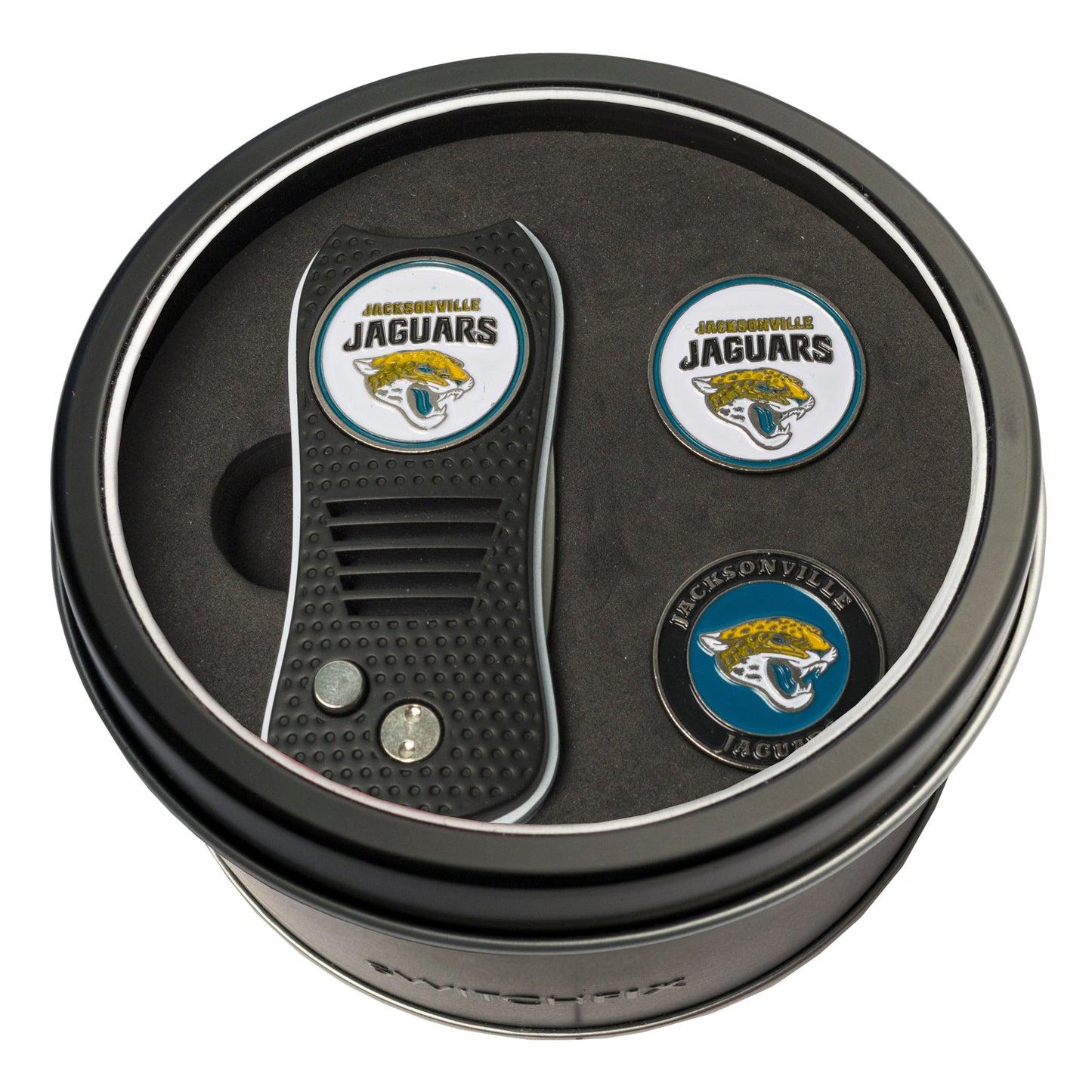 Jacksonville Jaguars Switchblade divot tool and ball marker tin gift set