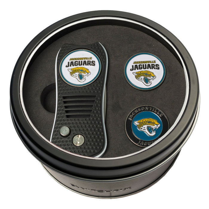 Jacksonville Jaguars Switchblade divot tool and ball marker tin gift set