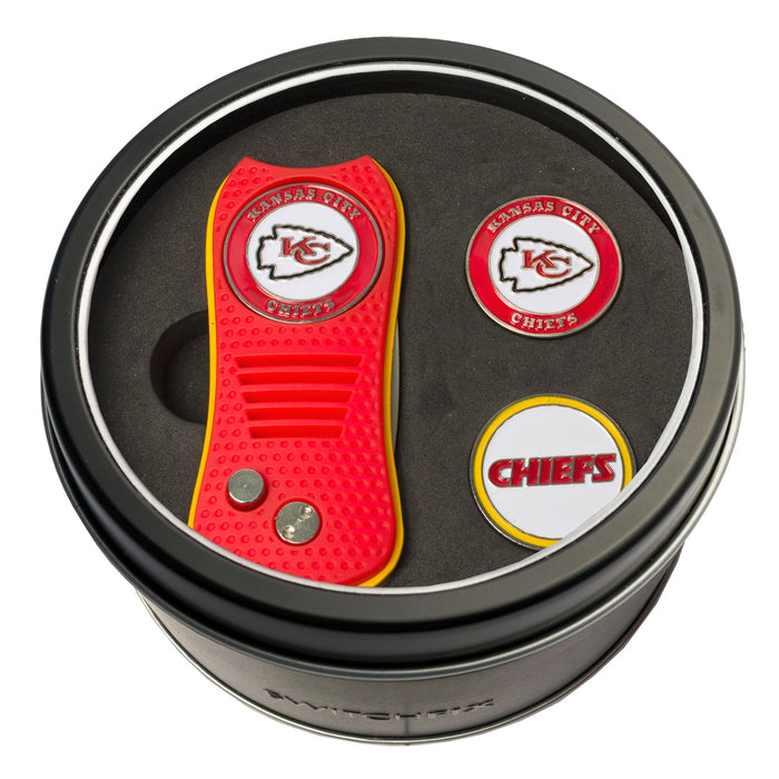 Kansas City Chiefs Switchblade divot tool and ball marker tin gift set