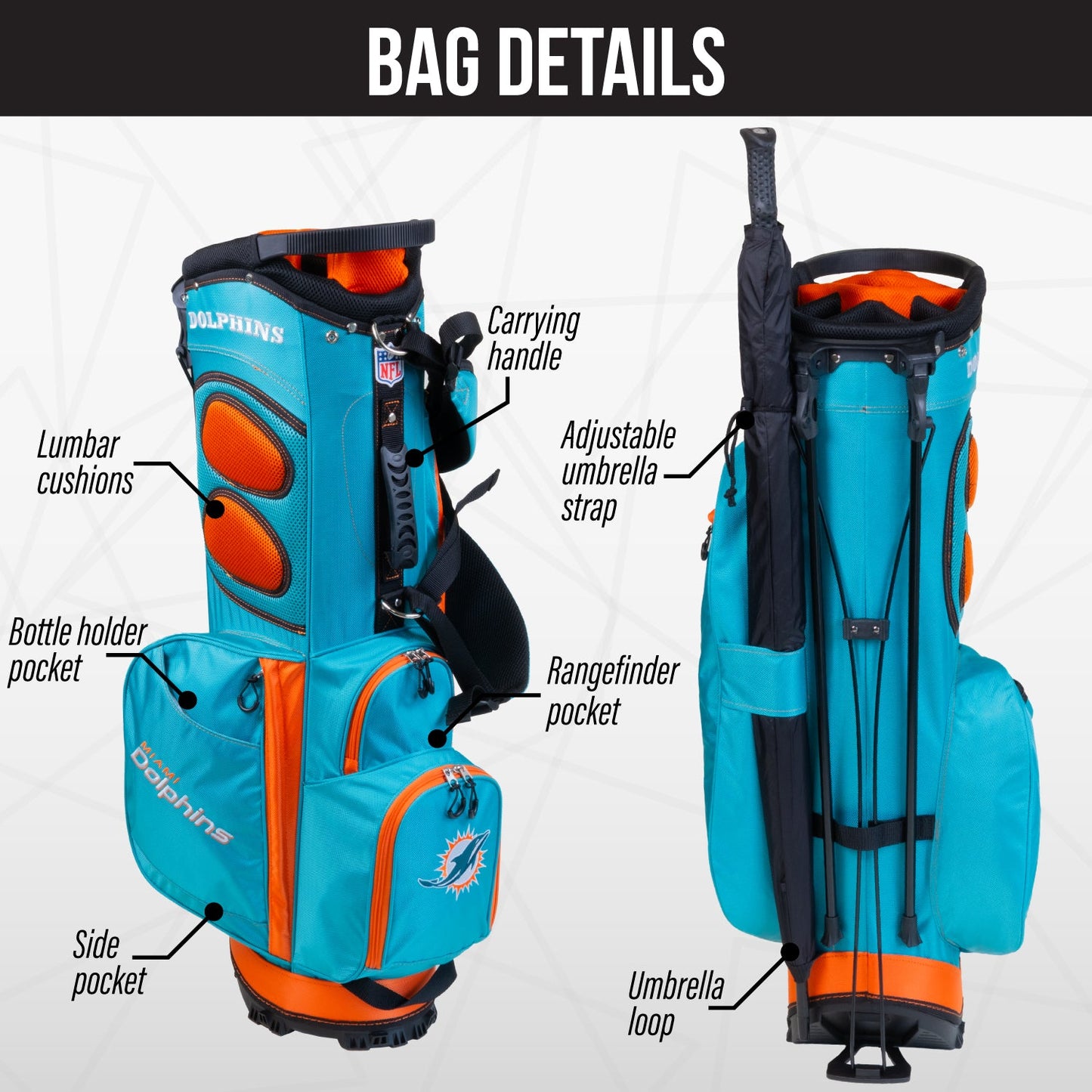 Miami Dolphins Fairway Stand Bag - Image 2 - Club Rehab