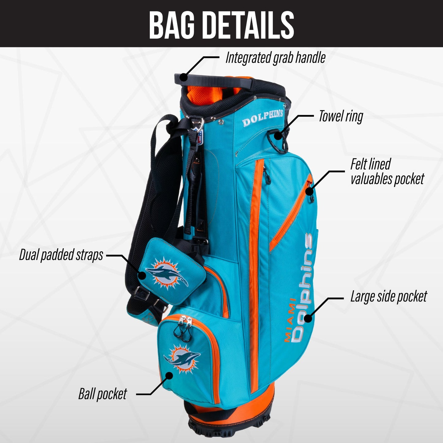 Miami Dolphins Fairway Stand Bag - Image 3 - Club Rehab
