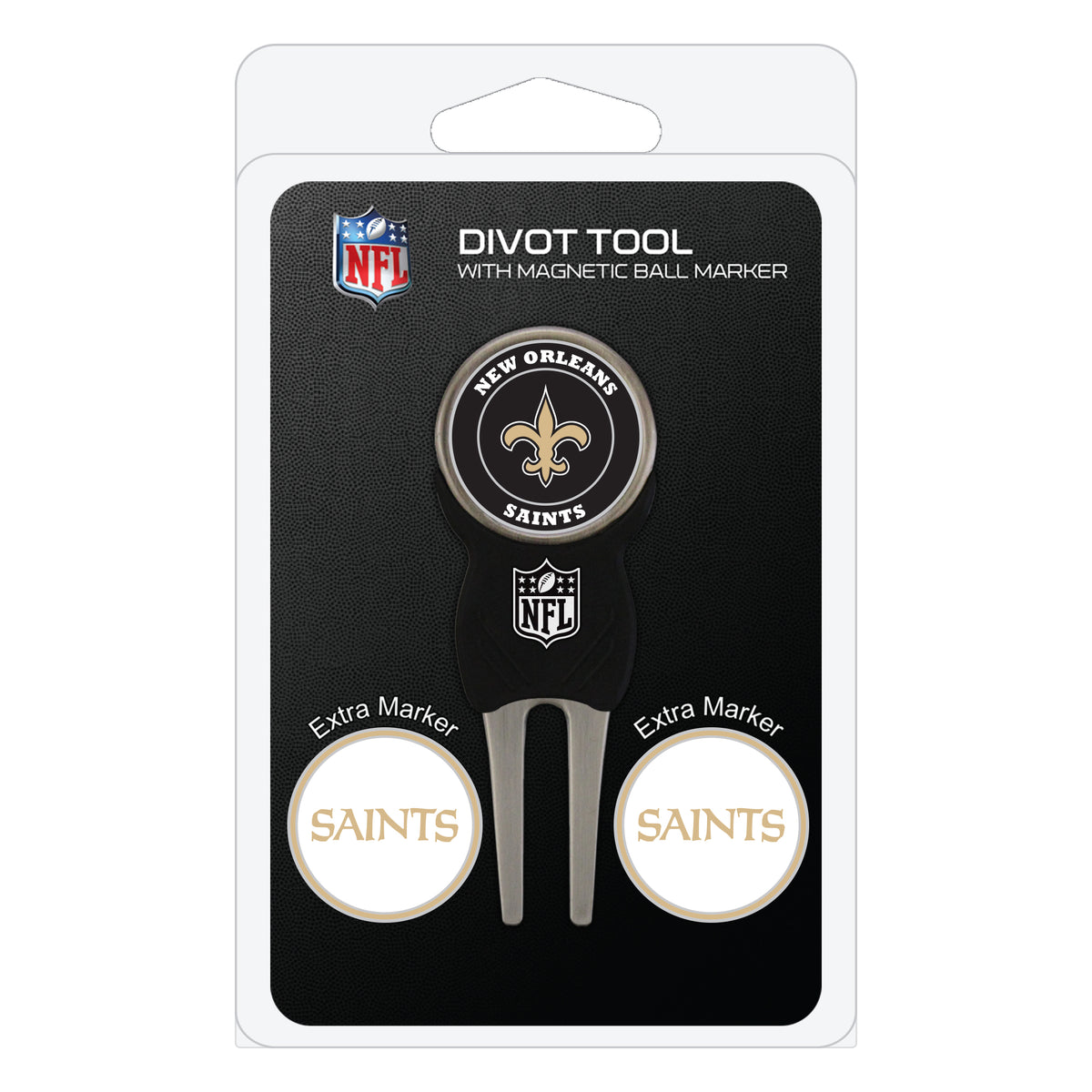 New Orleans Saints divot repair tool and three ball markers