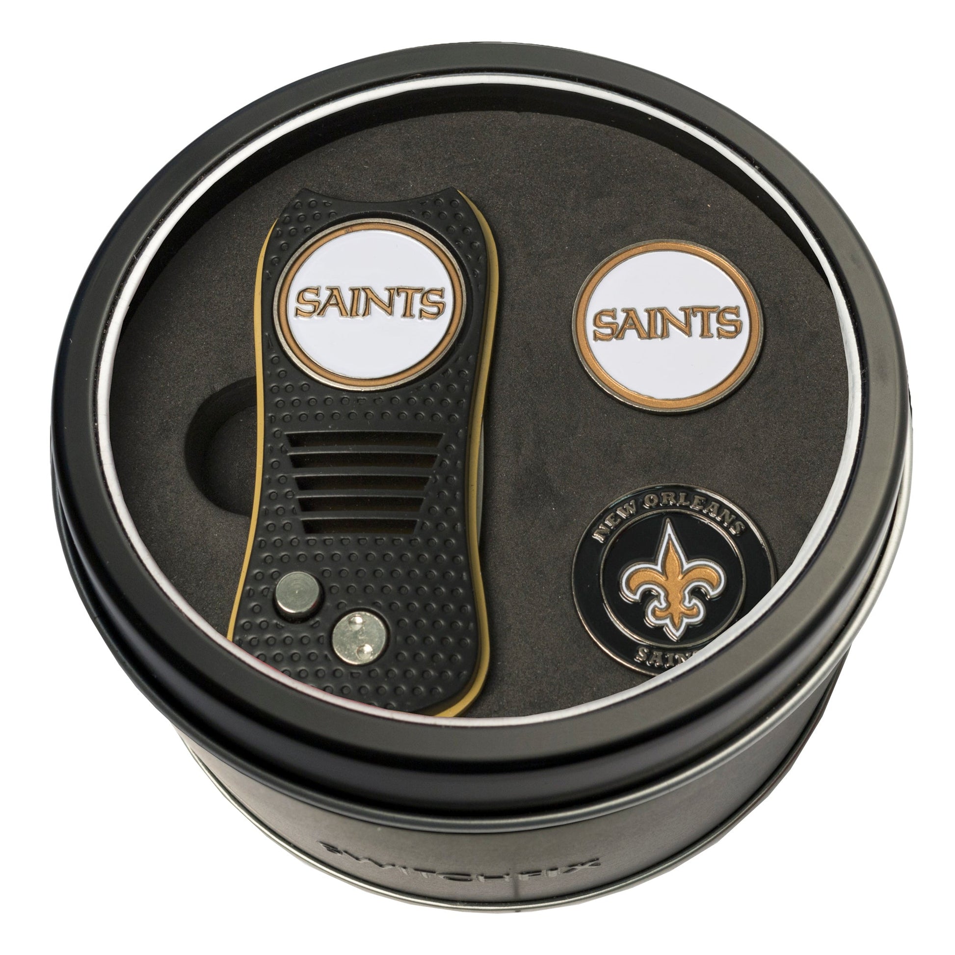 New Orleans Saints Switchblade divot tool and ball marker tin gift set