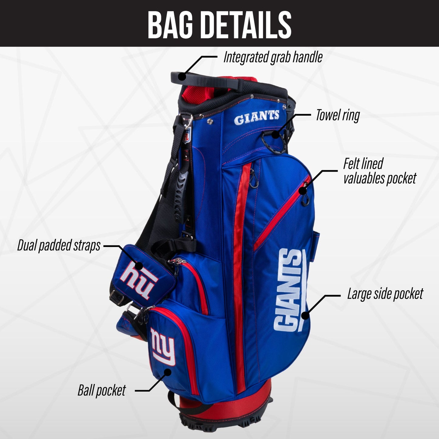 New York Giants Fairway Stand Bag - Image 3 - Club Rehab