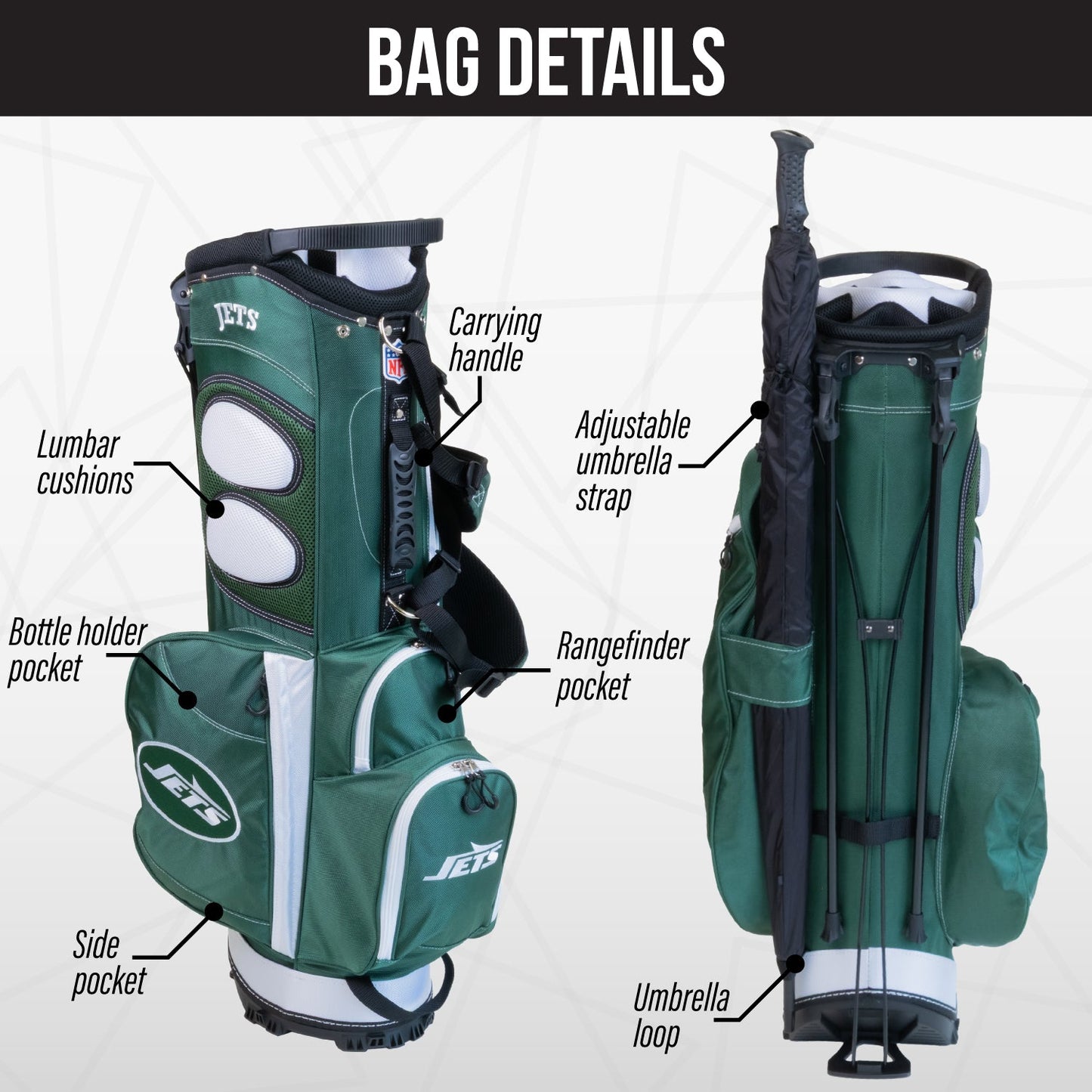 New York Jets Fairway Stand Bag - Image 2 - Club Rehab