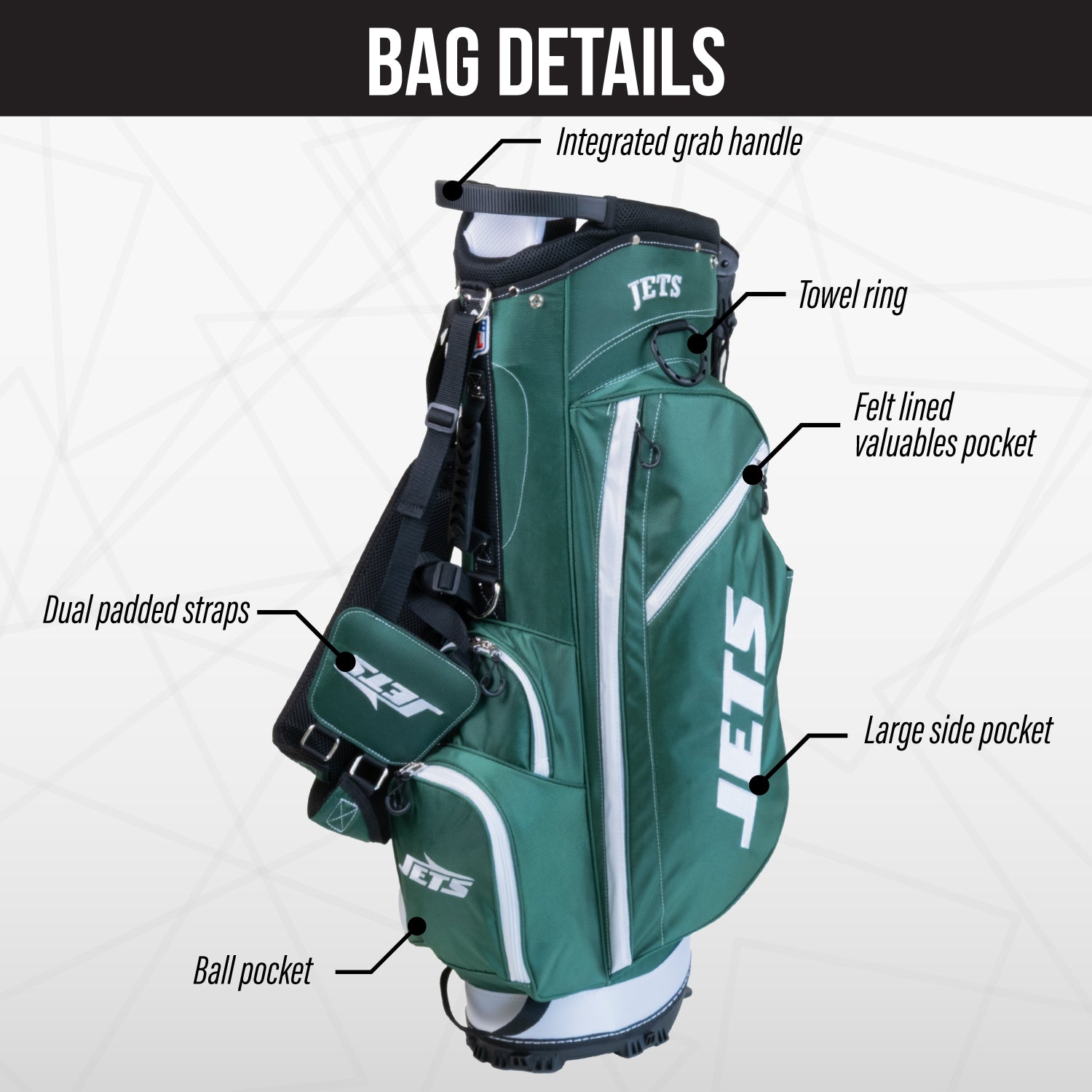 New York Jets Fairway Stand Bag - Image 3 - Club Rehab