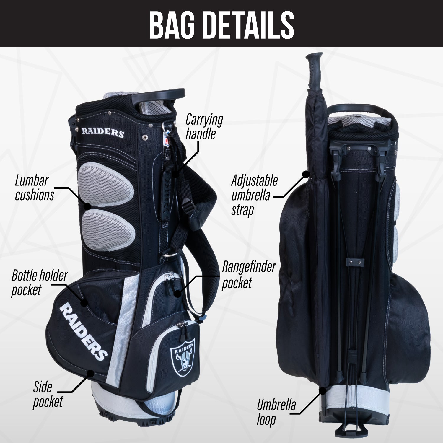 Las Vegas Raiders Fairway Stand Bag - Image 2 - Club Rehab