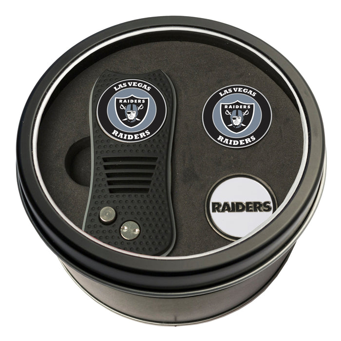 Las Vegas Raiders Switchblade divot tool and ball marker tin gift set