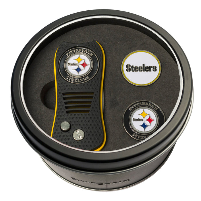 Pittsburgh Steelers Switchblade divot tool and ball marker tin gift set