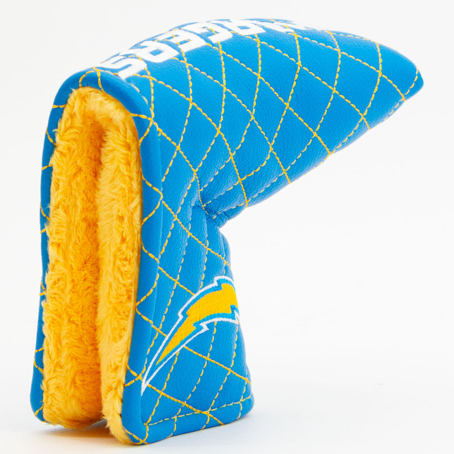 Los Angeles Chargers solid quilted blade putter cover: original opening and lining detail