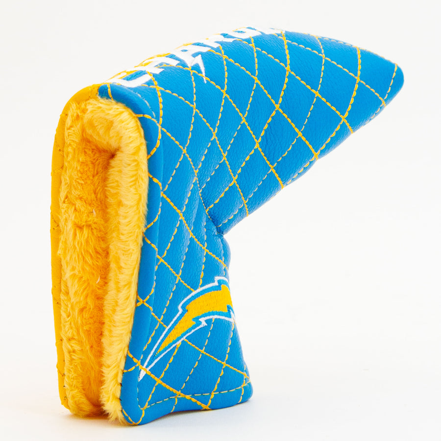 Los Angeles Chargers split quilted blade putter cover: original opening and lining detail
