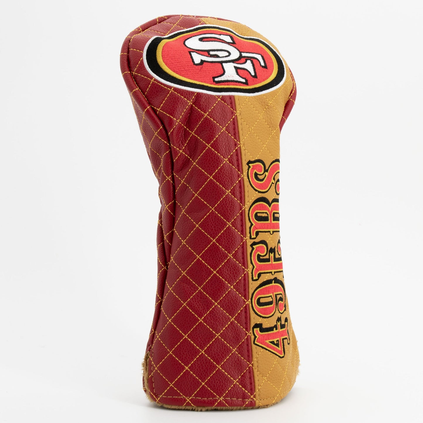 Golf club head cover with San Francisco 49ers logo on a white background