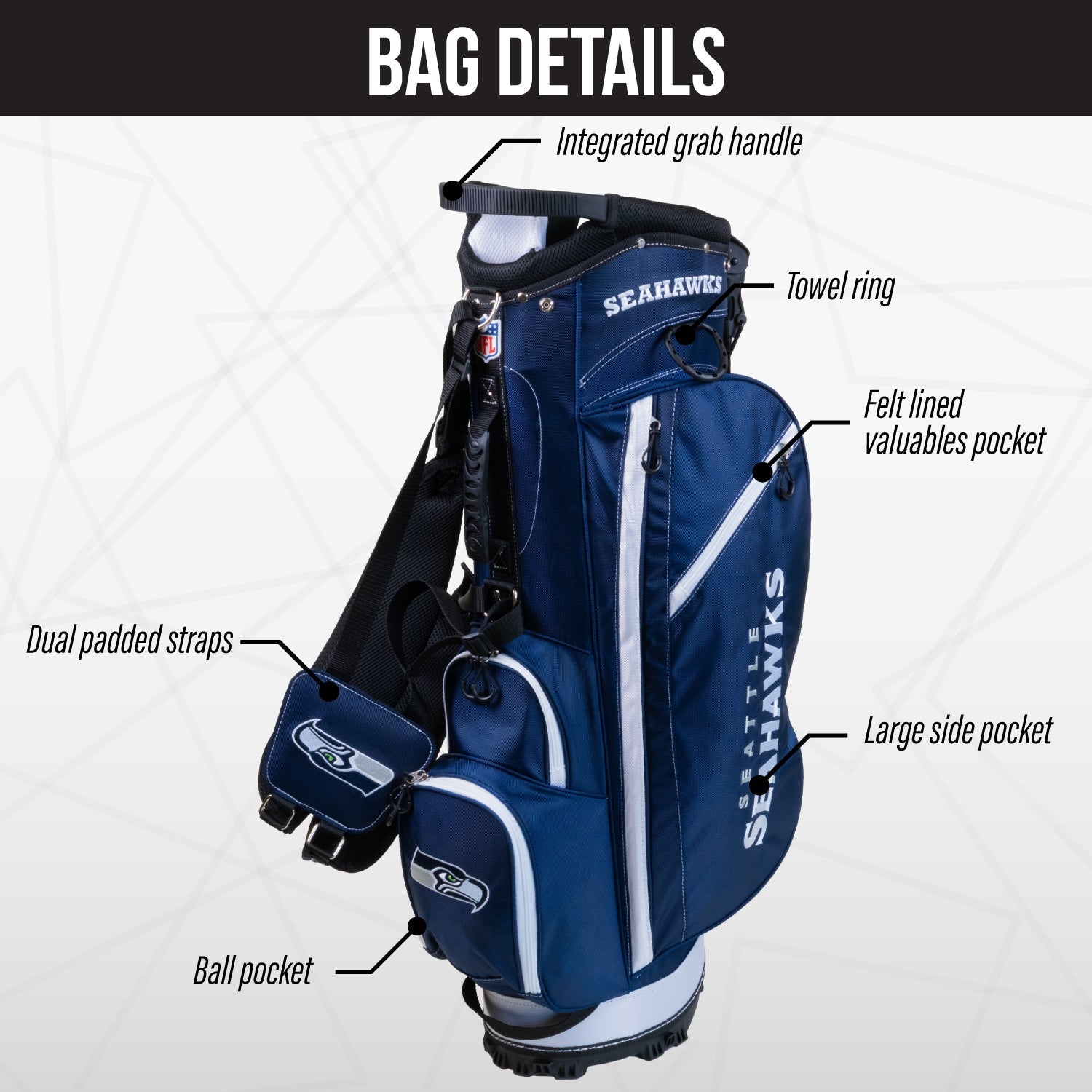 Seattle Seahawks Fairway Stand Bag - Image 3 - Club Rehab