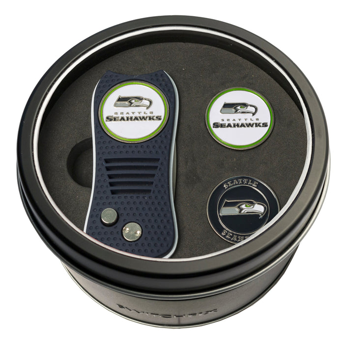 Seattle Seahawks Switchblade divot tool and ball marker tin gift set