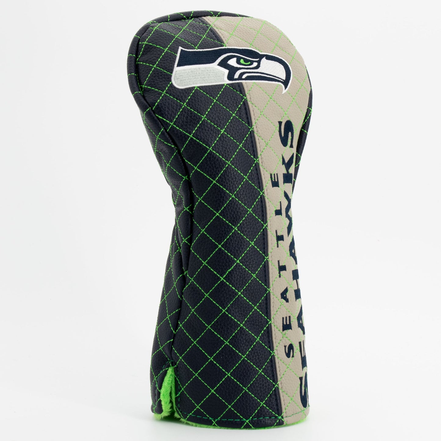 Golf club head cover with Seattle Seahawks logo and text on a white background