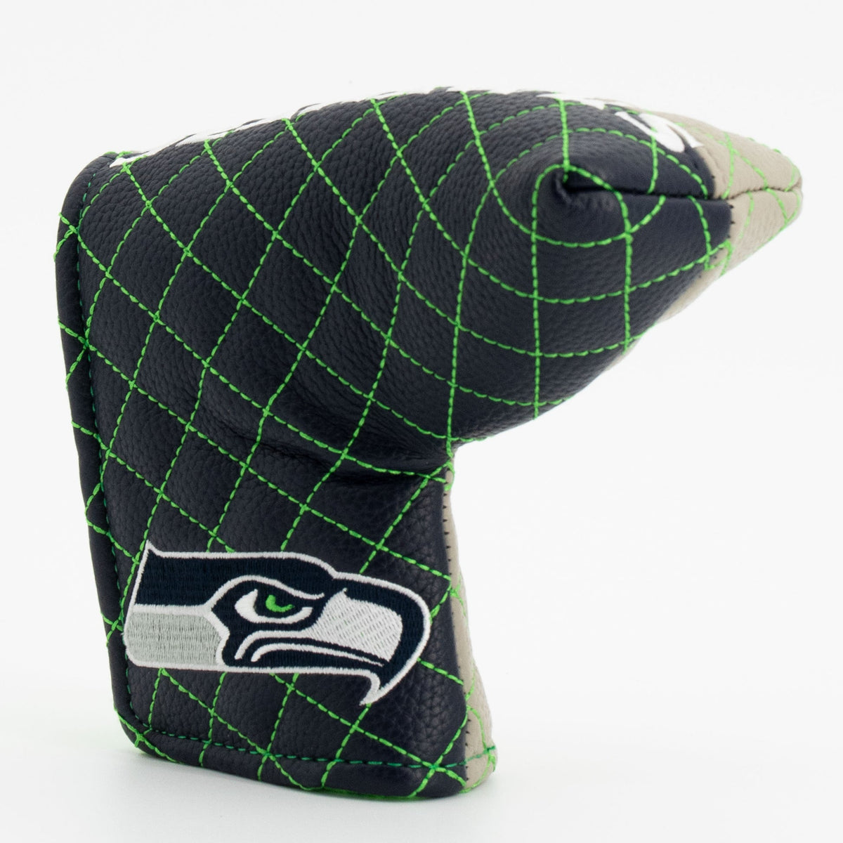 Seattle Seahawks Split Blade Putter quilted headcover, angled view