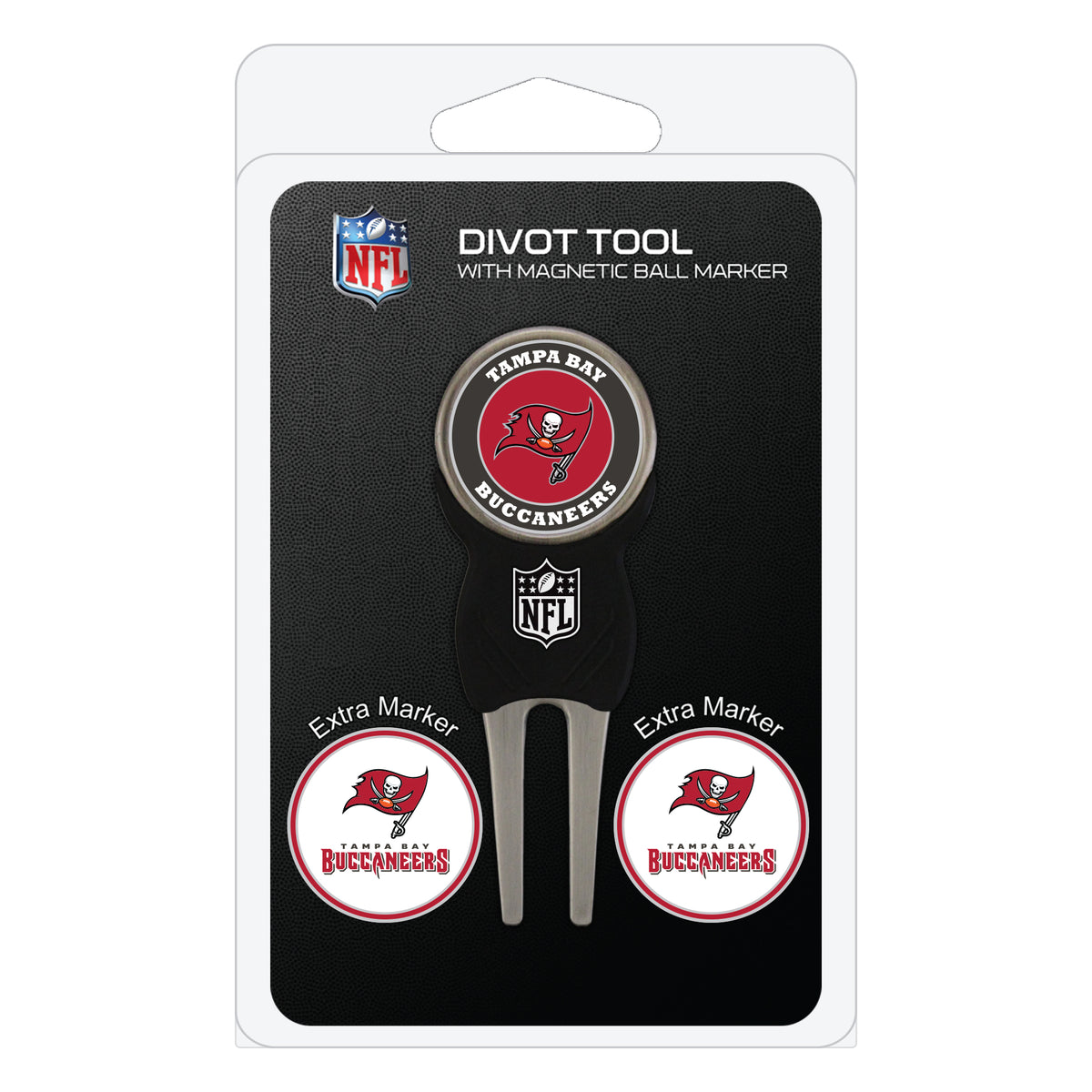 Tampa Bay Buccaneers divot repair tool and three ball markers