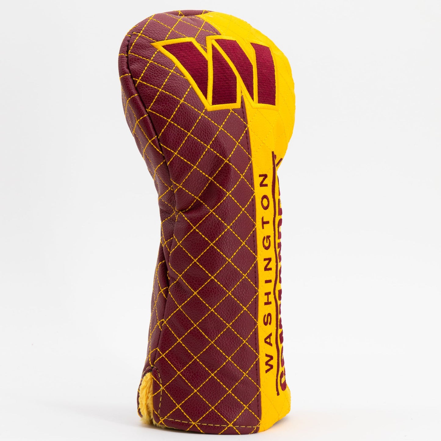 Maroon and yellow golf club head cover with 'Washington' branding on a white background