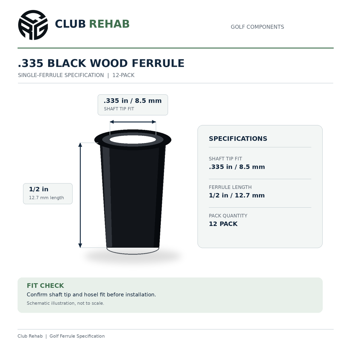 .335 Black Wood Ferrules - 1/2" - 12 Pack, alternate product view 2