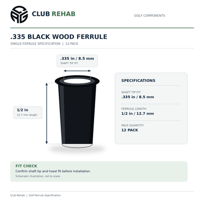 .335 Black Wood Ferrules - 1/2" - 12 Pack, alternate product view 2