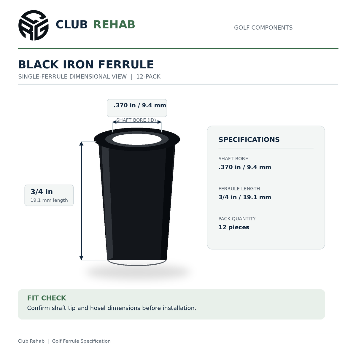.370 Black Iron Ferrules - 3/4" - 12 Pack, alternate product view 2